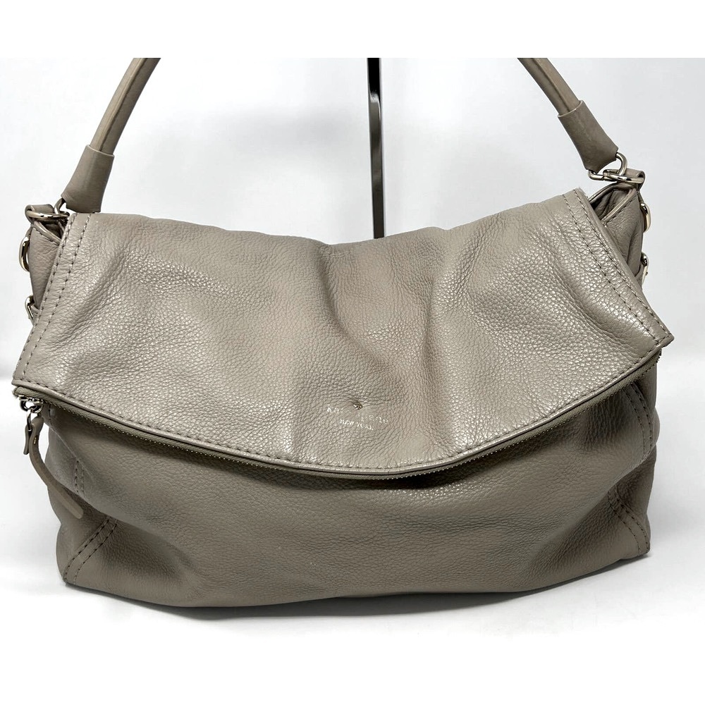 Authentic Kate Spade Cobble Fold Over Leather HandBag Beige
